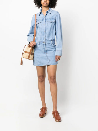 Long-Sleeve Mini Denim Dress