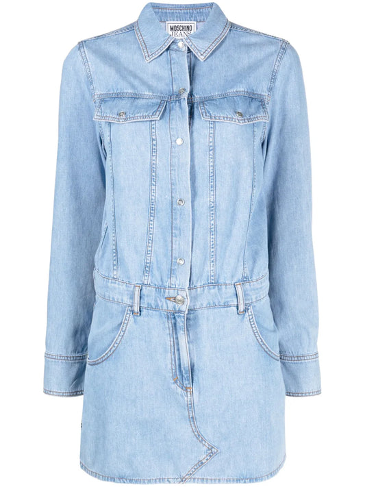 Long-Sleeve Mini Denim Dress