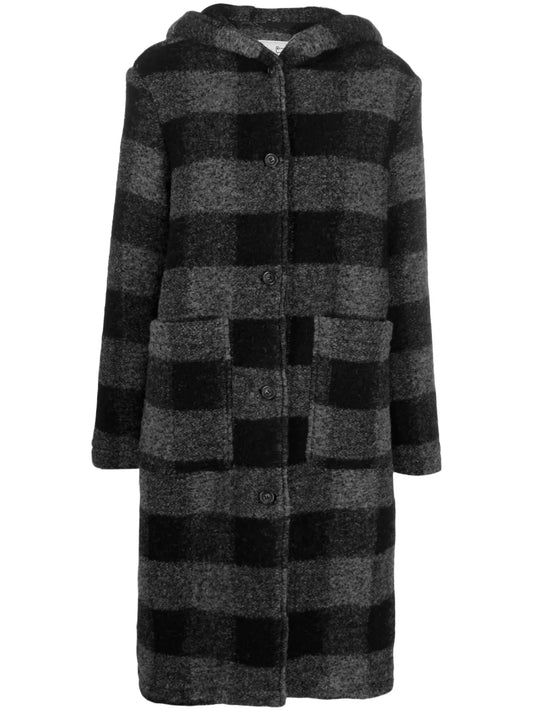 Checked Hooded Wool-Blend Coat