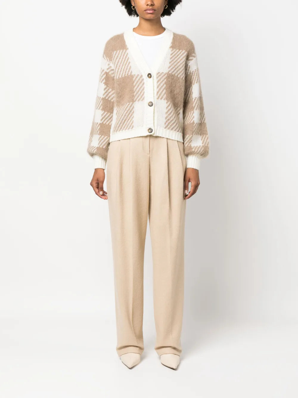 Checked Intarsia-Knit Cardigan