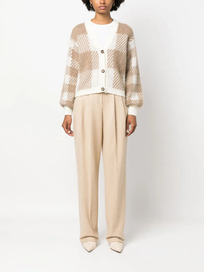 Checked Intarsia-Knit Cardigan