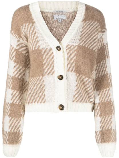 Checked Intarsia-Knit Cardigan