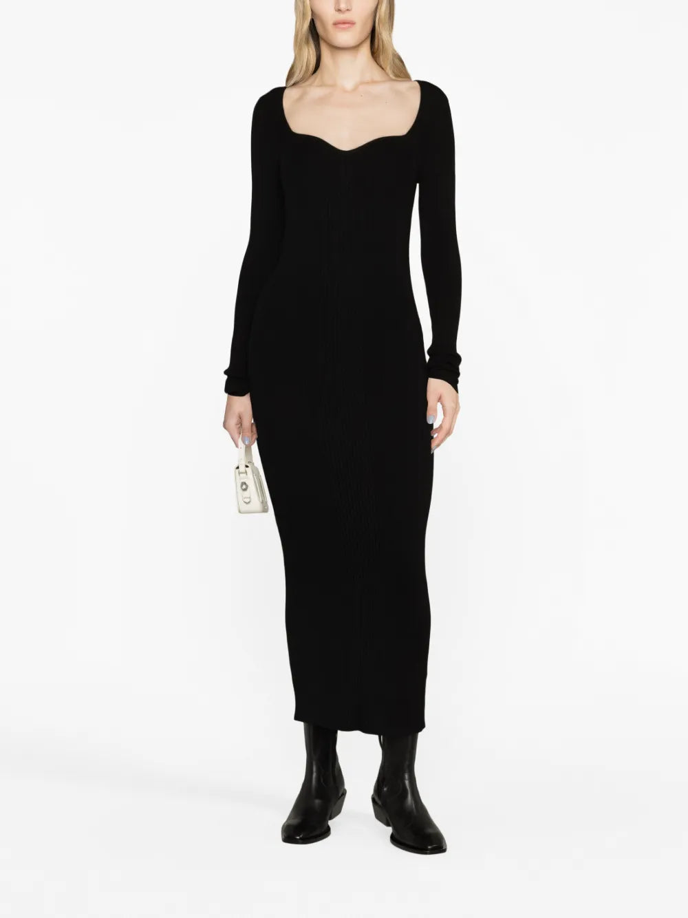 Sweetheart-Neck Knitted Midi Dress