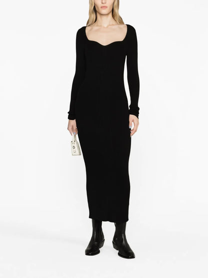 Sweetheart-Neck Knitted Midi Dress