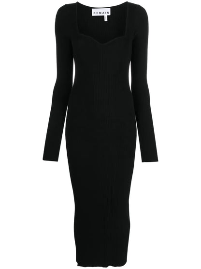Sweetheart-Neck Knitted Midi Dress