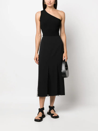 Mesh-Panel Midi Skirt