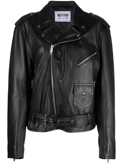 Peace-Sign Leather Biker Jacket