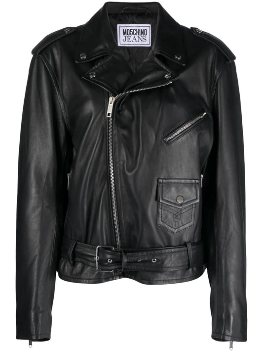 Peace-Sign Leather Biker Jacket