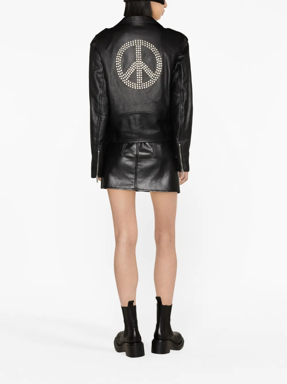 Peace-Sign Leather Biker Jacket