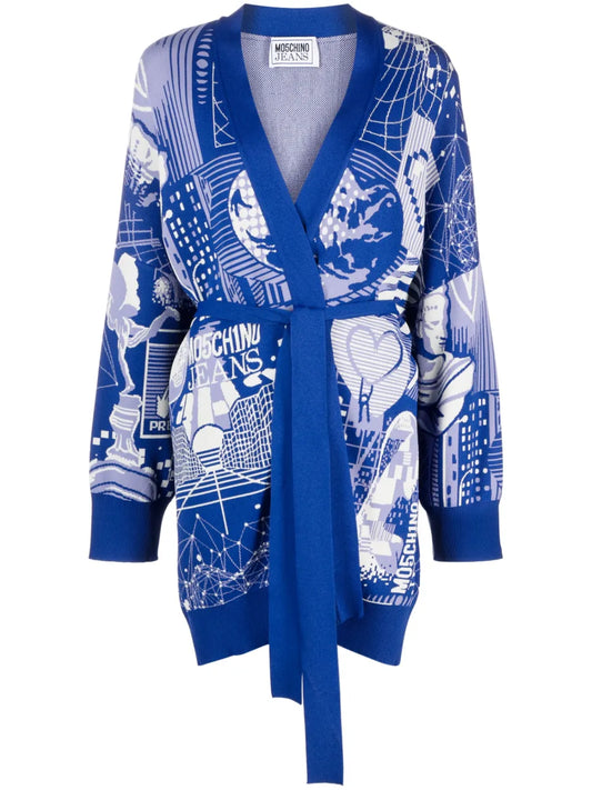 Graphic Print Wrap Cardigan