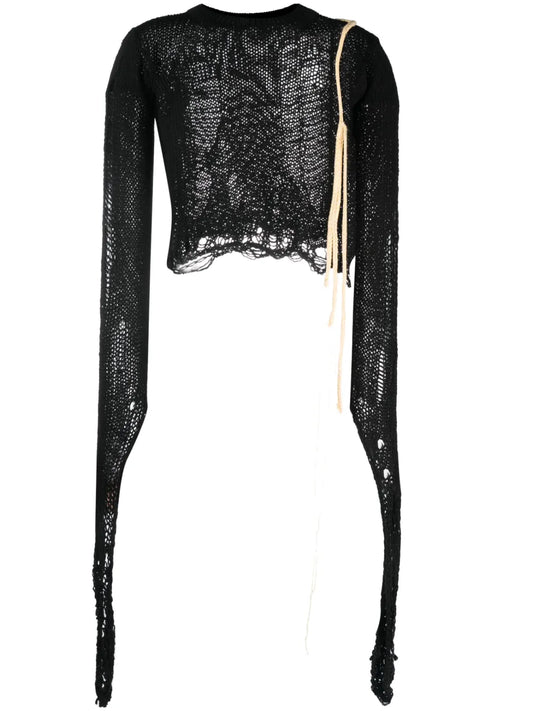 Ripped-Detailing Open-Knit Jumper