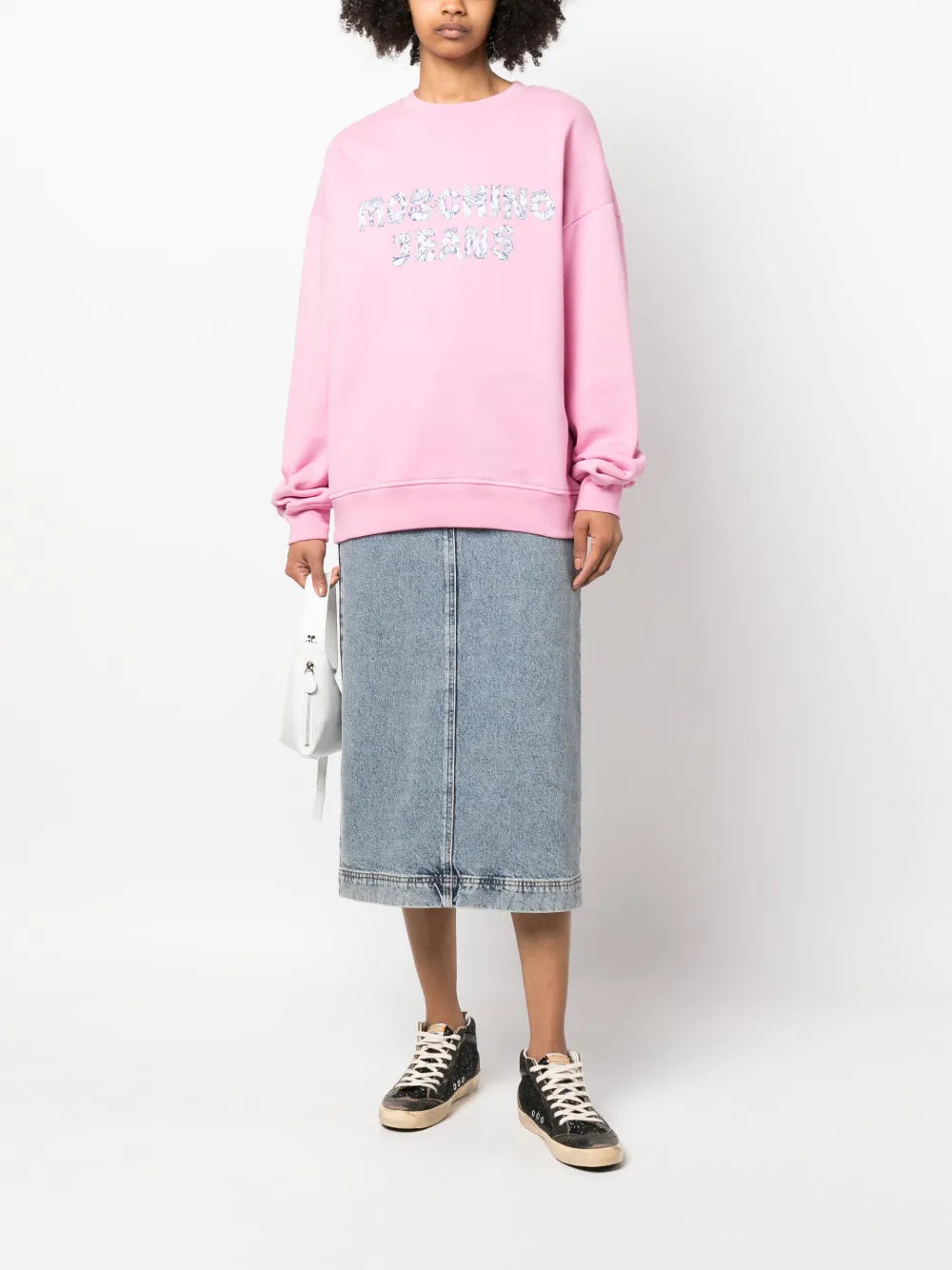 Washed-Denim Midi Skirt