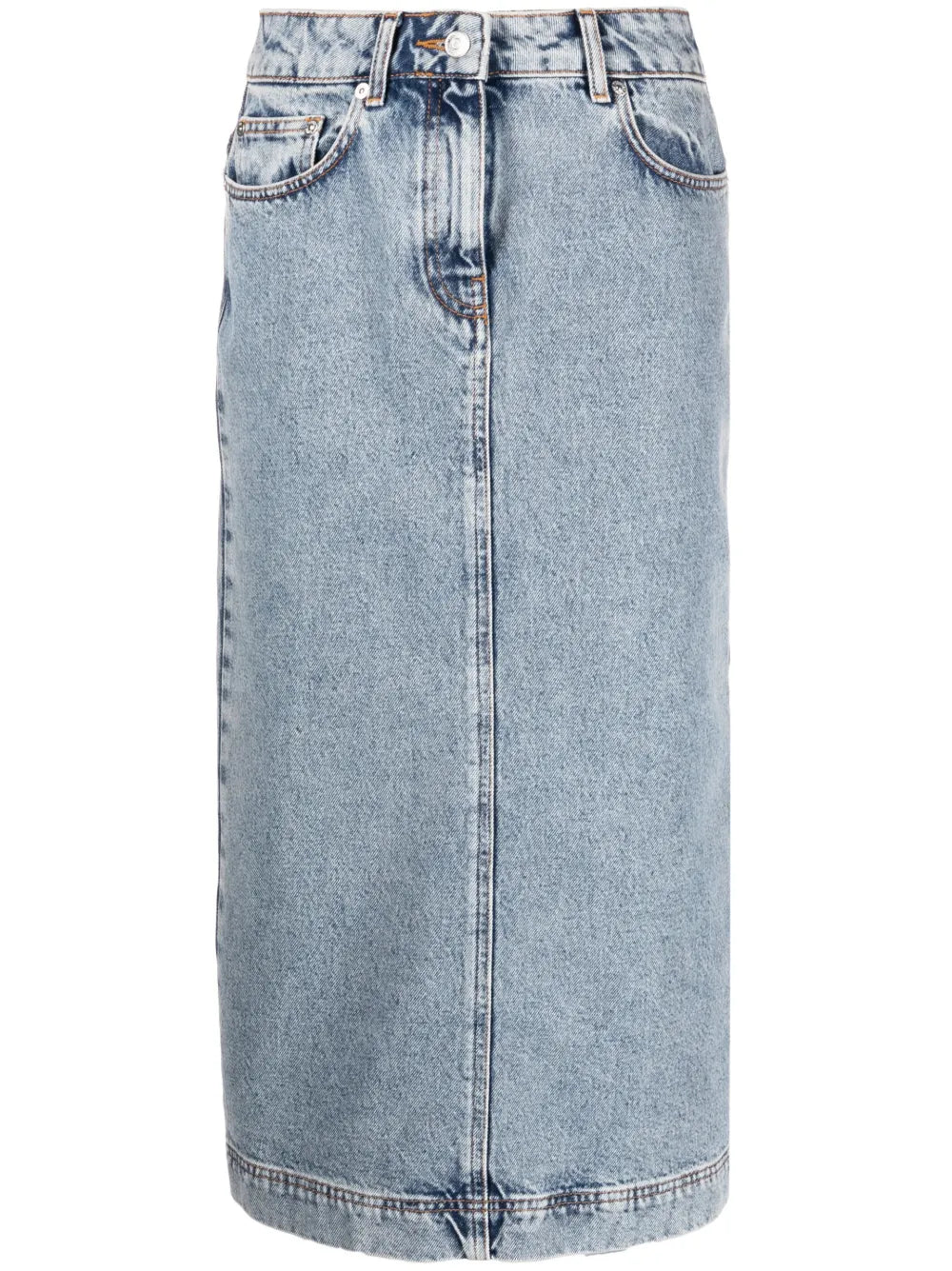 Washed-Denim Midi Skirt