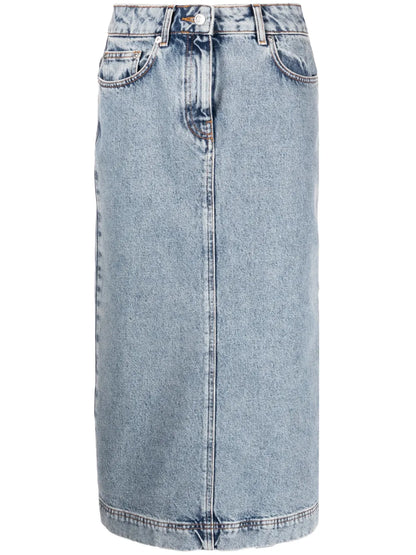 Washed-Denim Midi Skirt