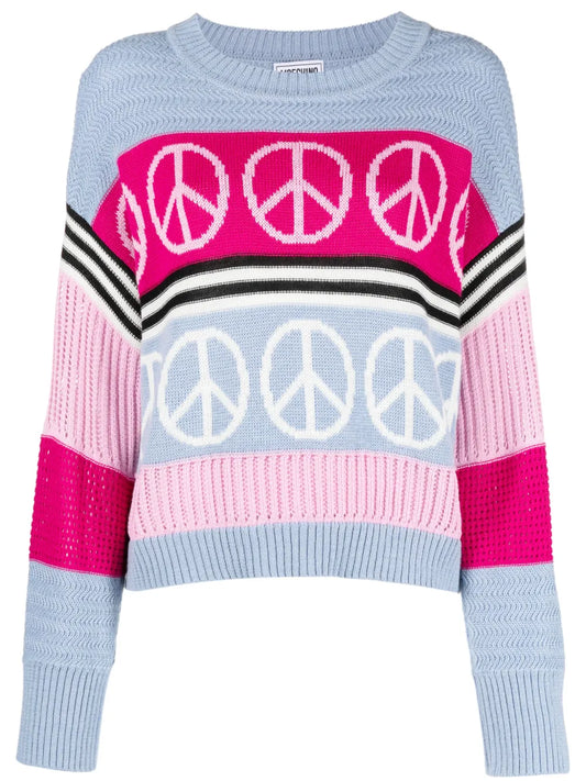 Peace-Sign Intarsia Knit Jumper