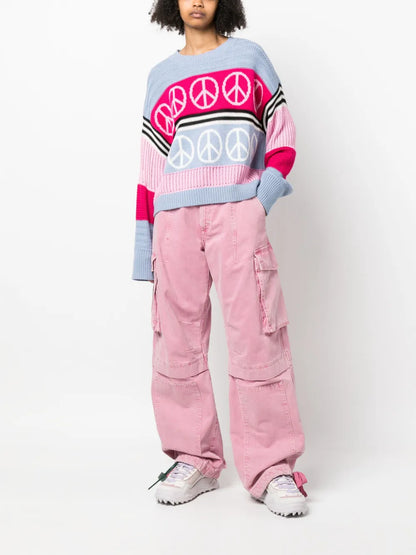 Peace-Sign Intarsia Knit Jumper