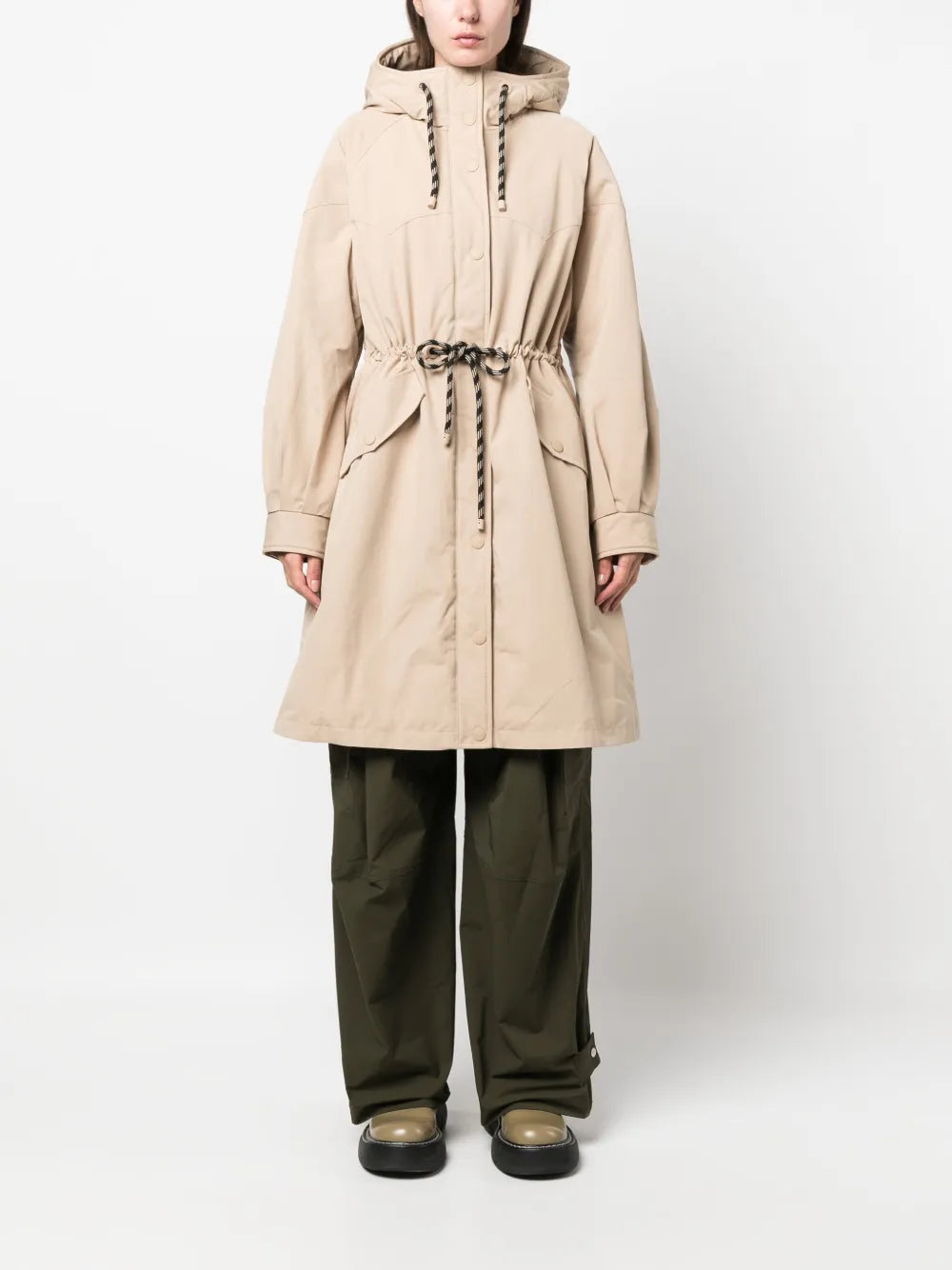 Long-Line Drawstring Parka Coat