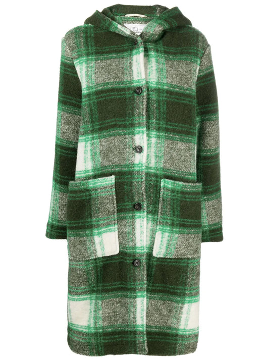 Checked Hooded Wool-Blend Coat