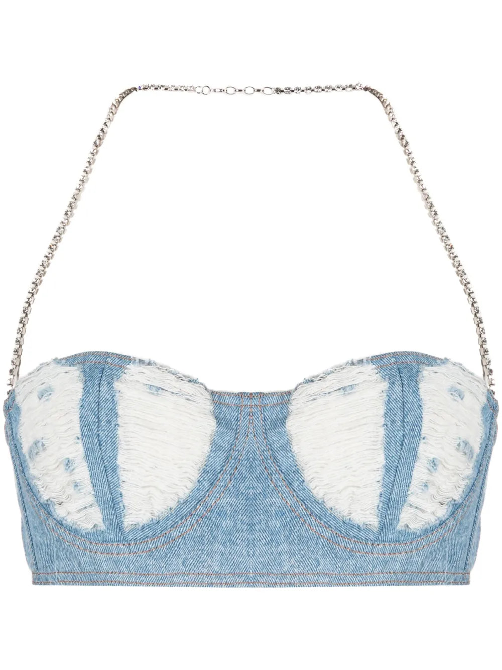 Ribbed Washed-Denim Crop Top