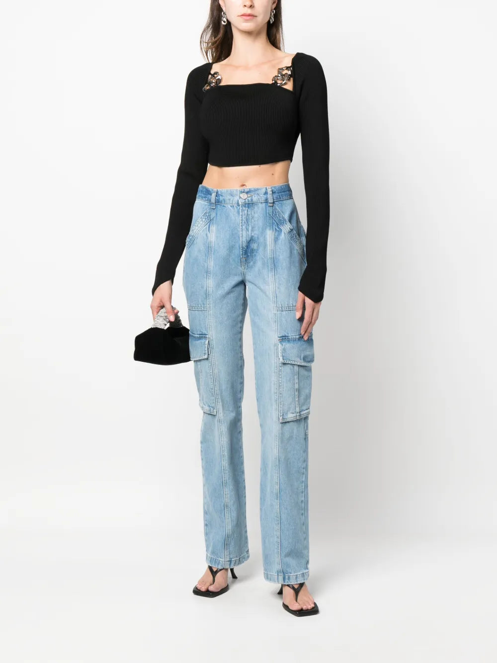 Ribbed Square-Neck Cropped Top