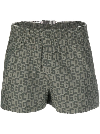 Bling Monogram-Print Chain-Belt Shorts
