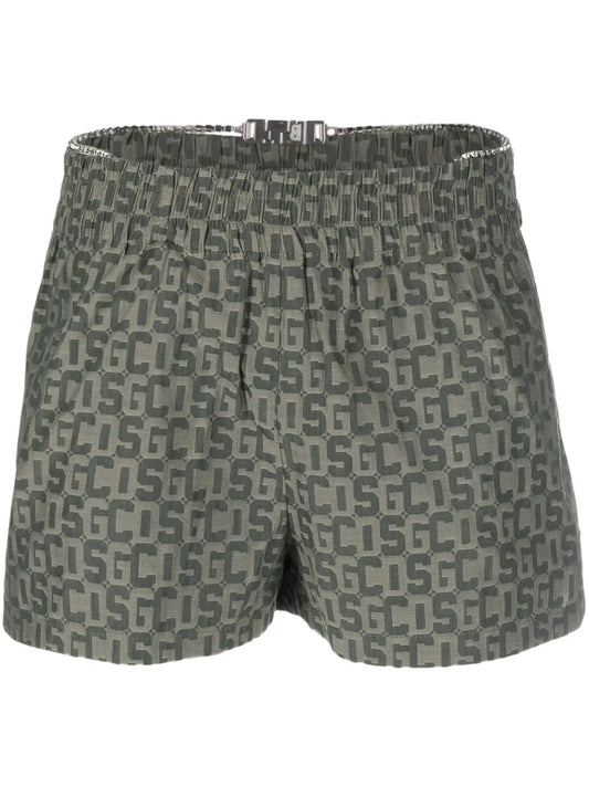 Bling Monogram-Print Chain-Belt Shorts