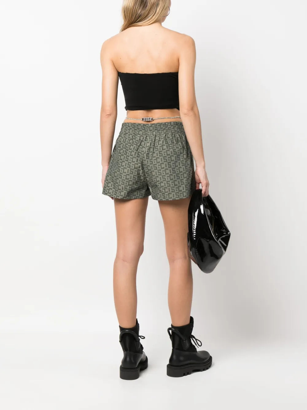 Bling Monogram-Print Chain-Belt Shorts