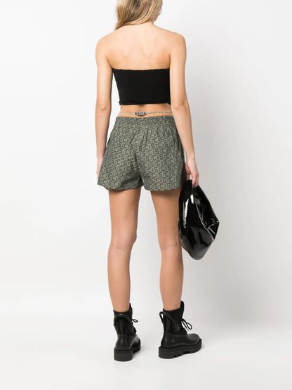 Bling Monogram-Print Chain-Belt Shorts