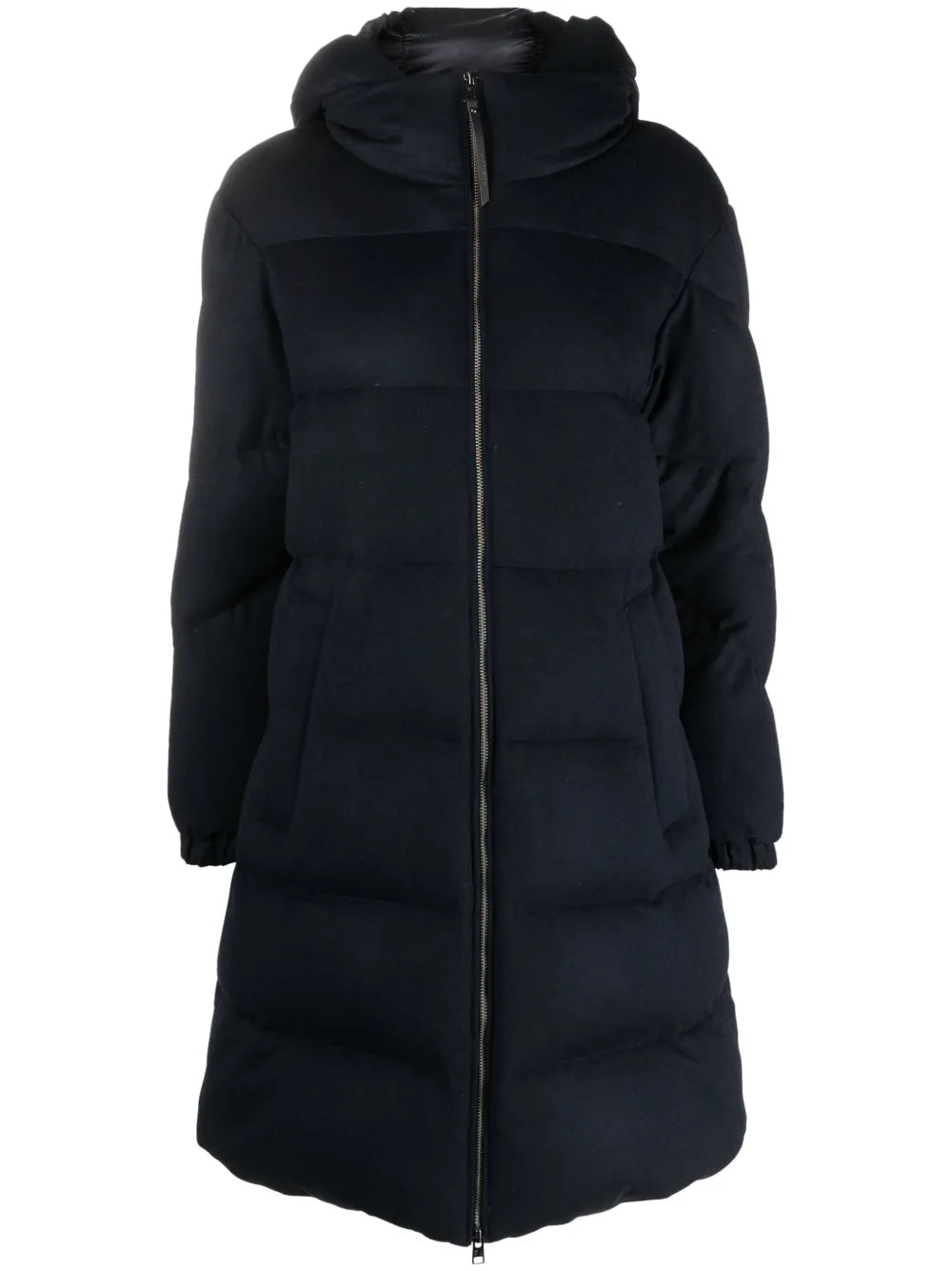 Funnel-Neck Padded Wool Coat