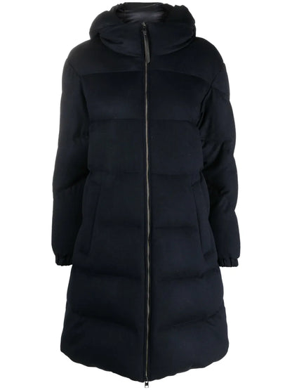 Funnel-Neck Padded Wool Coat