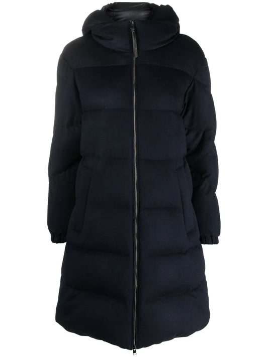Funnel-Neck Padded Wool Coat