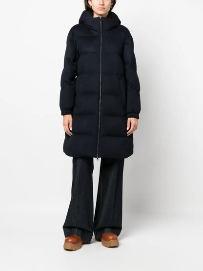 Funnel-Neck Padded Wool Coat