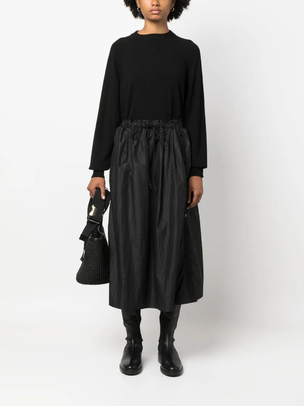 High-Waisted Track Midi Skirt