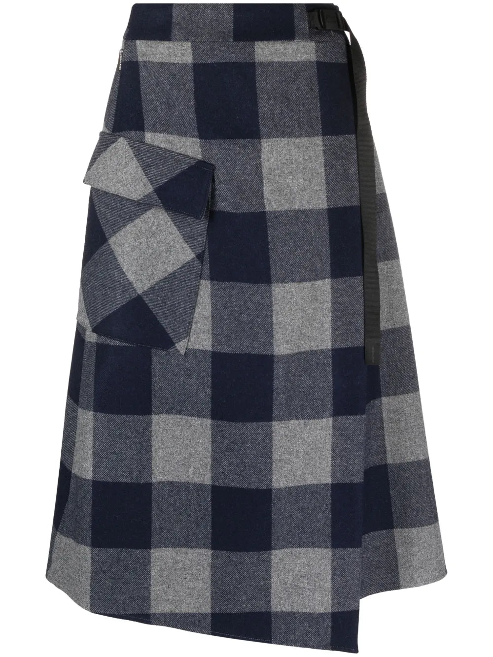 Asymmetric Checked Midi Skirt