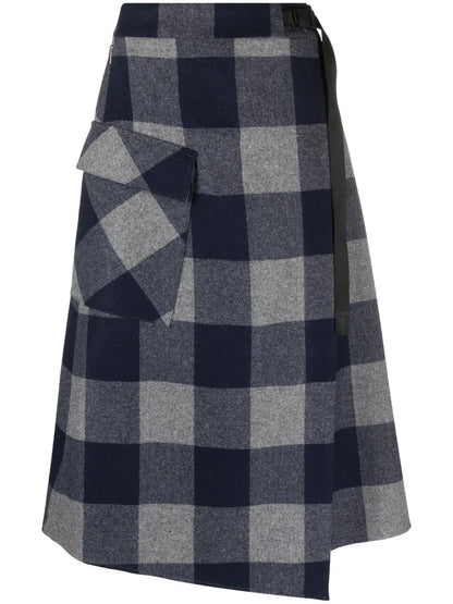 Asymmetric Checked Midi Skirt