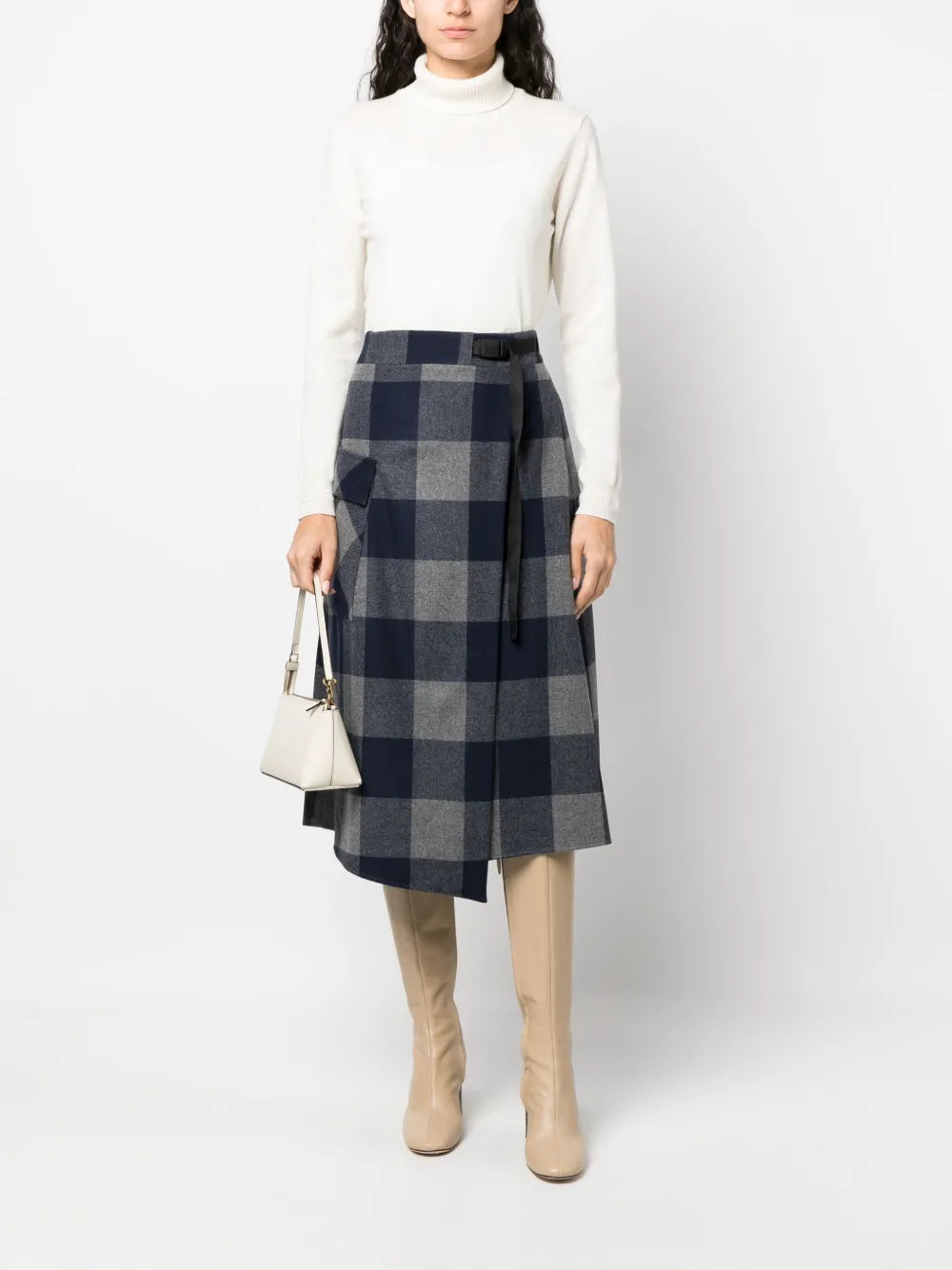 Asymmetric Checked Midi Skirt
