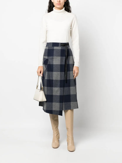 Asymmetric Checked Midi Skirt