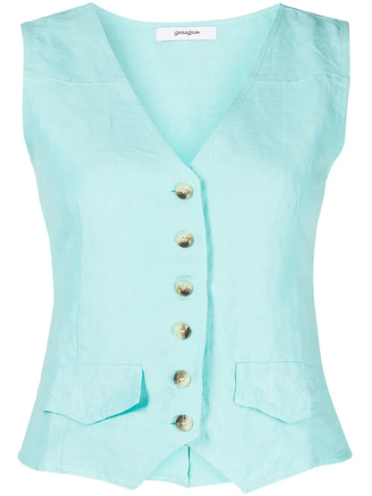 Buttoned Cotton-Linen Blend Vest
