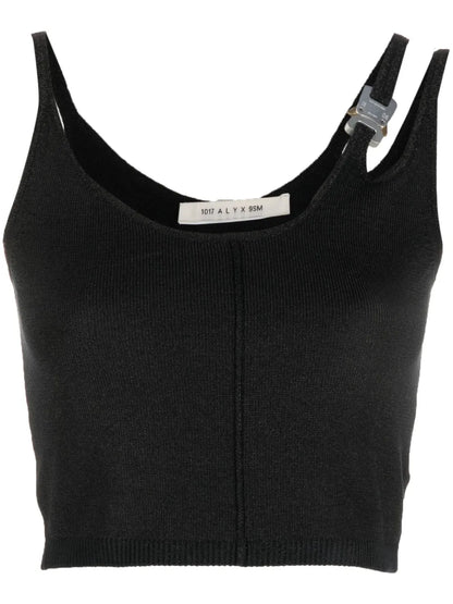 Buckle-Detail Asymmetric Crop Top