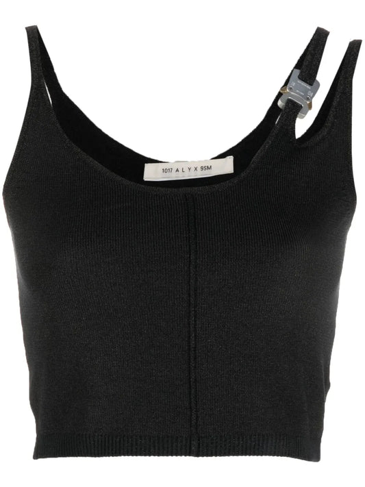 Buckle-Detail Asymmetric Crop Top