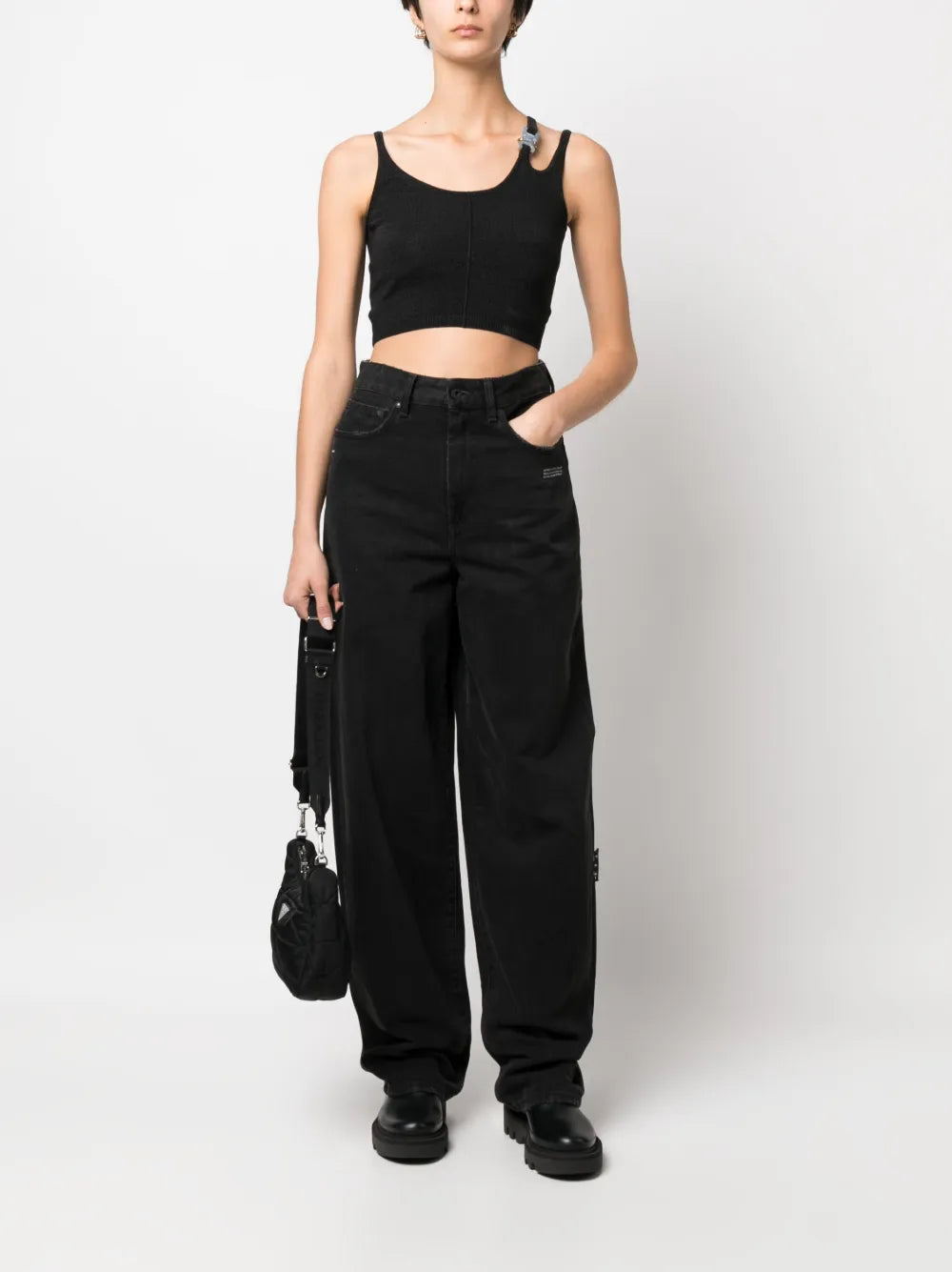 Buckle-Detail Asymmetric Crop Top