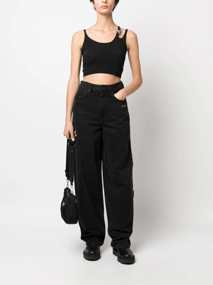 Buckle-Detail Asymmetric Crop Top
