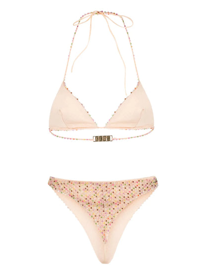 Bead-Embellished Tulle-Overlay Bikini