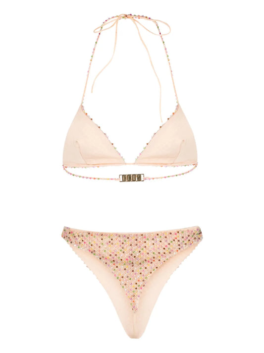 Bead-Embellished Tulle-Overlay Bikini