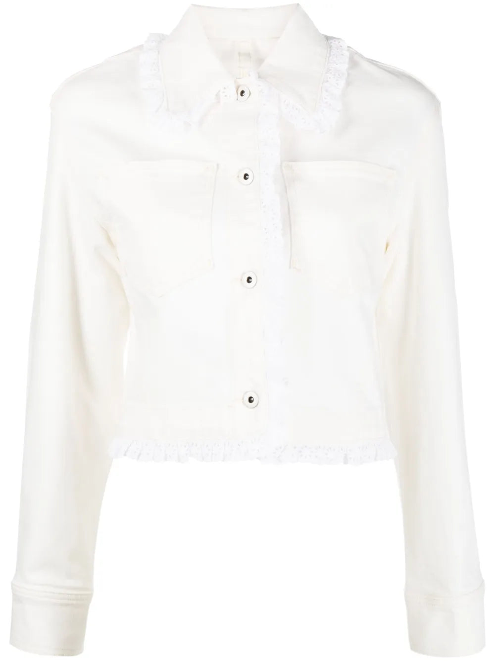 Broderie-Anglaise Cropped Denim Jacket