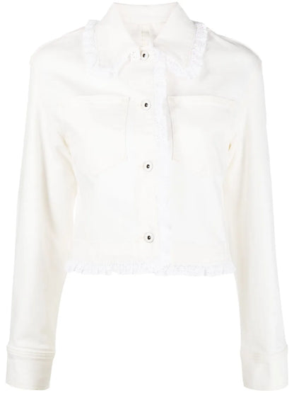 Broderie-Anglaise Cropped Denim Jacket
