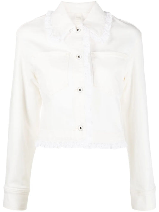 Broderie-Anglaise Cropped Denim Jacket