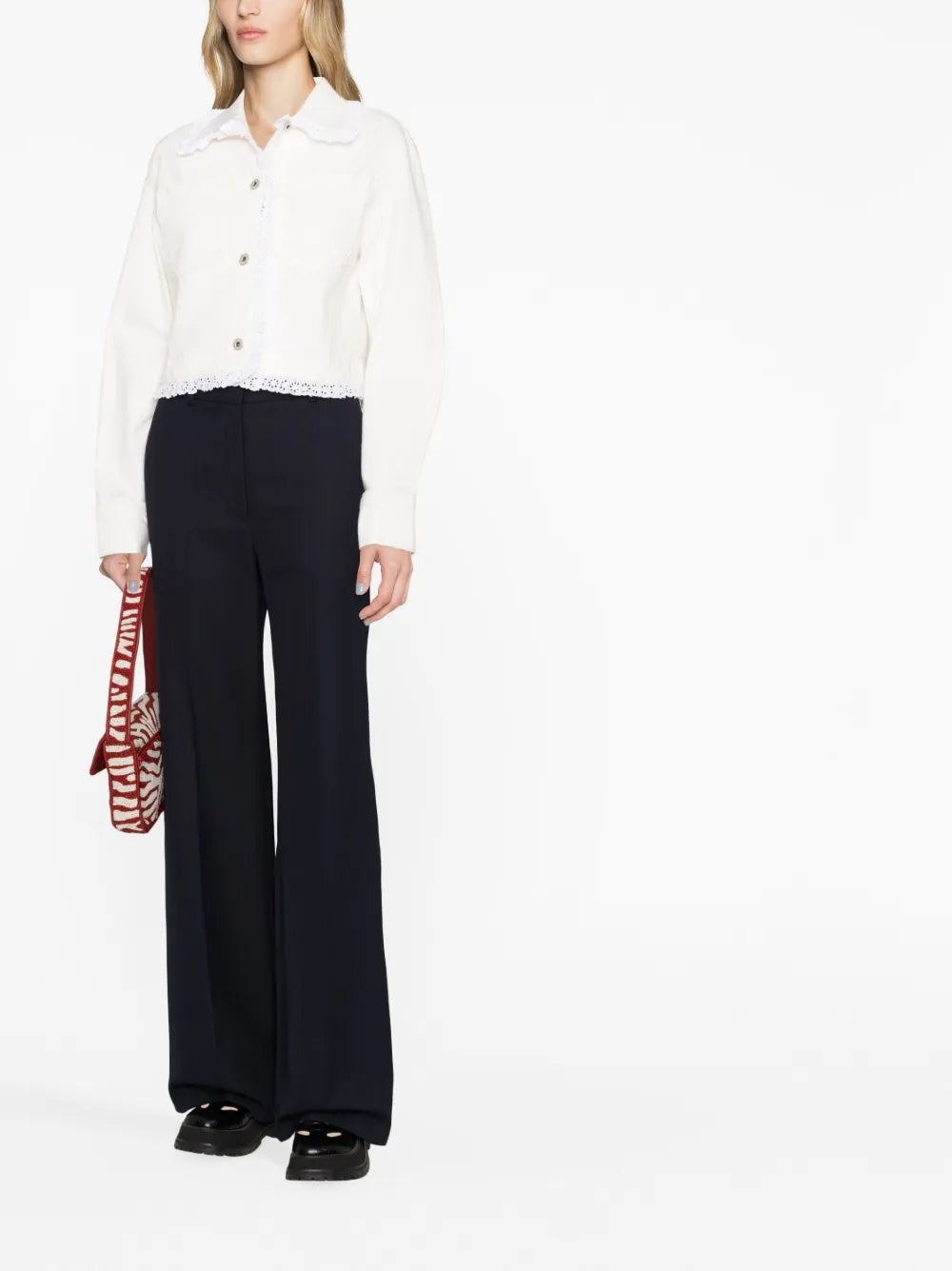 Broderie-Anglaise Cropped Denim Jacket