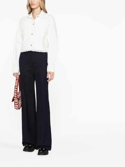 Broderie-Anglaise Cropped Denim Jacket
