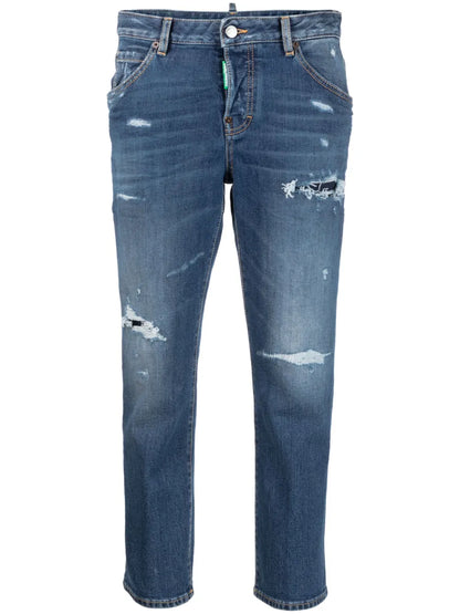 Distressed Slim-Fit Cropped Jeans